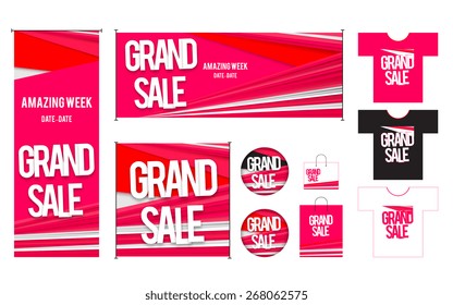 Vector set of template for Grand sales design. Pink and red