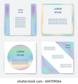 Vector set of template with holographic backgrounds.Trendy geometric covers design for posters,magazines,cards,covers,flyers