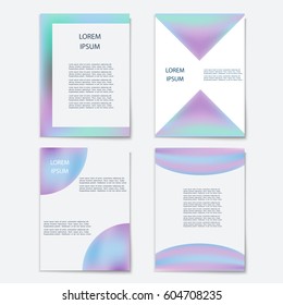 Vector set of template with holographic shapes backgrounds.Trendy geometric covers design for posters,magazines,cards,covers,flyers
