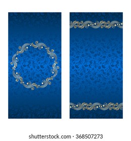 Vector set of template for invitation, greeting, gift card with gold vignette floral decorative elements.