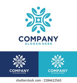 Vector set of template logo designs and emblems in trendy linear style in blue color on floral and natural cosmetic concept background and alternative medicine symbol