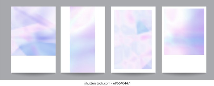 Vector set of template with soft holographic shapes. Trendy geometric covers design for posters,magazines,cards,covers,flyers