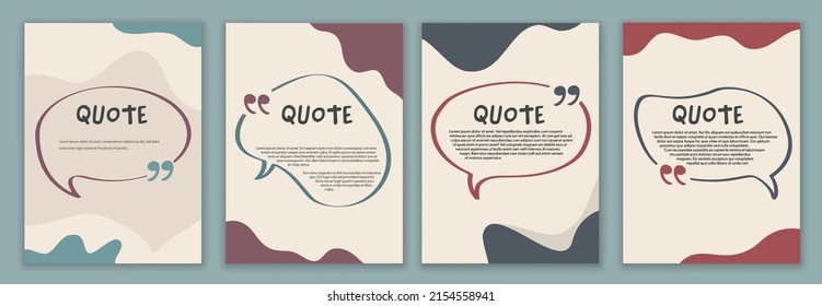 Vector Set template speech bubble quote sign.Cover -poster - quote symbol with text in empty box. Copy space for comment - talk  message or discussion.Banner with quote in quotation marks