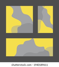 Vector set of templates with abstract wavy yellow and gray elements for social media posts, mobile apps, printing and web design