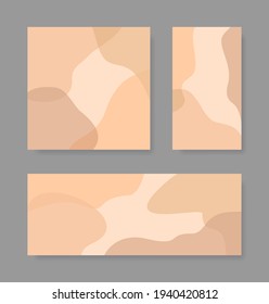 Vector set of templates with abstract wavy pastel beige and peach elements for social media posts, mobile apps, printing and web design