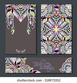 Vector set templates in boho style for special events. Can be used as invitations, greeting cards, graphic designs, greeting banner.