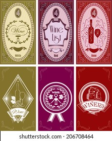 vector set of templates for business cards, menus for wine