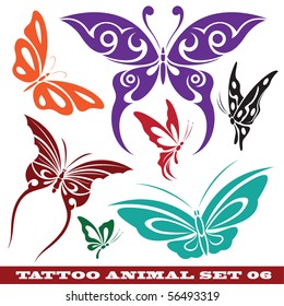 vector set: templates butterfly for tattoo and design on different topics