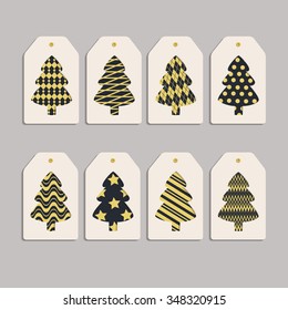 Vector set of templates for Christmas and New Year  in black white and gold colors