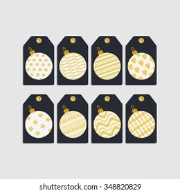 Vector set of templates for Christmas and New Year  in black white and gold colors