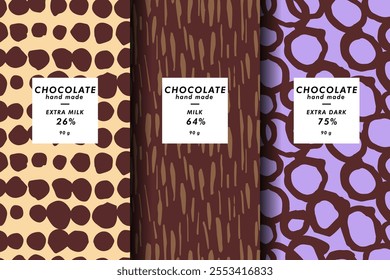 Vector set of templates contemporary abstract cover and patterns for chocolate and cocoa packaging . Minimal modern backgrounds