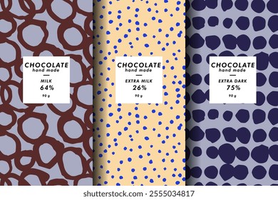 Vector set of templates contemporary abstract cover and seamless patterns for chocolate and cocoa packaging . Minimal modern backgrounds
