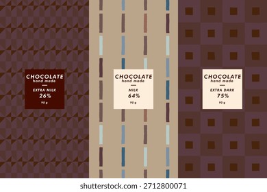 Vector conjunto de Plantillas de geometría contemporánea cubierta y patrones para el chocolate y el cacao de embalaje. Coloridos fondos modernos