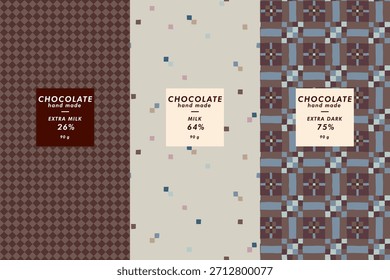 Vector conjunto de Plantillas de geometría contemporánea cubierta y patrones para el chocolate y el cacao de embalaje. Coloridos fondos modernos