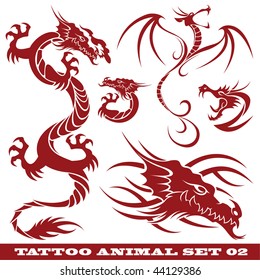 vector set: templates dragons for tattoo and design on different topics