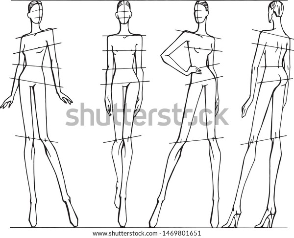 Vector Set Templates Drawing Fashion Sketches Stock Vector (Royalty ...
