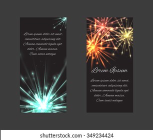 Vector set of templates with fireworks and a place for text for forms, blanks, coupons, invitations, and your creativity