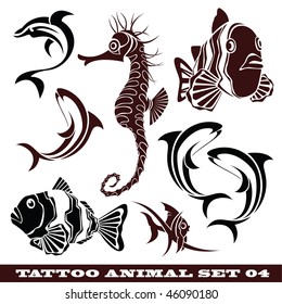 vector set: templates Fish for tattoo and design on different topics