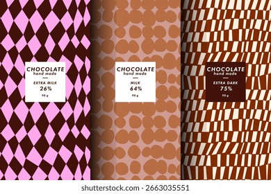 Vector set of templates geometric abstract cover and patterns for chocolate and cocoa packaging . Minimal modern backgrounds