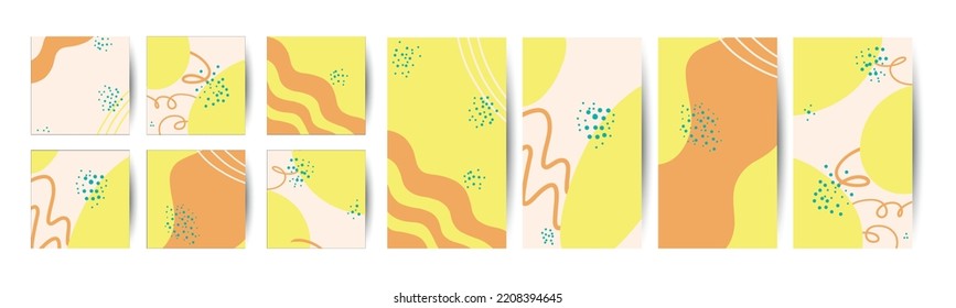 Vector set of templates for instagram, social networks, postcards and posters. Abstract backgrounds. Bright yellow and orange colors