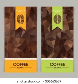 Vector set of templates packaging coffee, label, banner, poster, identity, branding. Abstract color background with ornamental design elements - coffee bean. 