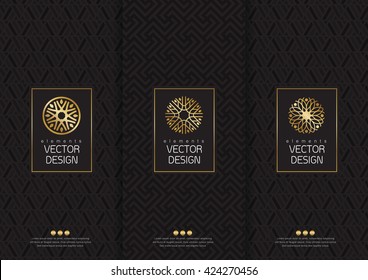 Vector set of templates packaging, labels and frames for packaging for luxury products in trendy linear style, banner,identity, branding,pattern in trendy linear style, vector illustration