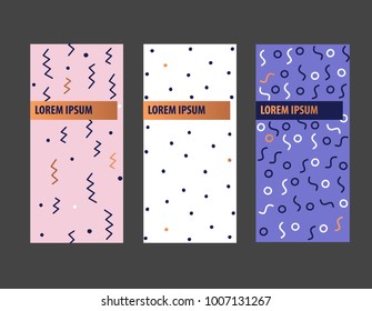Vector set of templates packaging for luxury products in geometric trendy memphis and liquid shapes