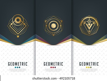 Vector set of templates packaging,black labels and frames for luxury products in geometric trendy linear style,identity,branding,golden pattern in trendy linear style,vector illustration