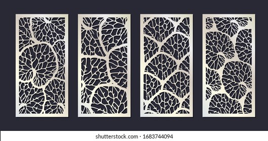 Vector set of templates of skeletonized leaves for cutting exterior. Outdoor screen. Stencil. Silhouette floral pattern. Laser cut cabinet fretwork perforated panel. Metal, paper or wood carving panel