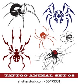 vector set: templates spiders for tattoo and design on different topics