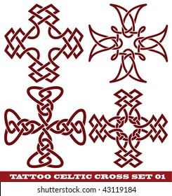 vector set: templates for tattoo and design in the form of the celtic cross on different topics