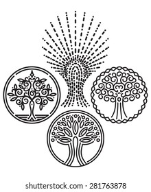 vector set of templates with trees for Badges, stamps, logos