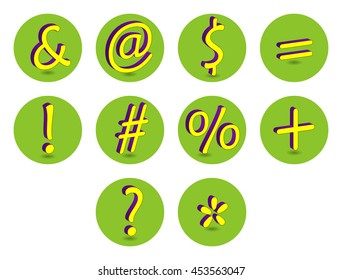 Vector set of ten 3D special symbols and punctuation marks. 