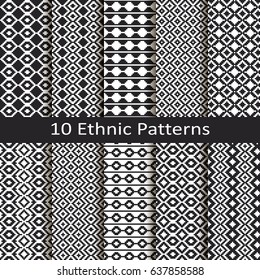 vector set of ten ethnic monochrome geometric patterns