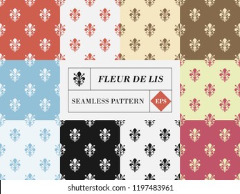 Vector set of ten fleur de lis seamless patterns