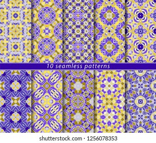 Vector set of ten seamless abstract patterns. Decorative and design elements for textile, book covers, manufacturing, wallpapers, print, gift wrap.