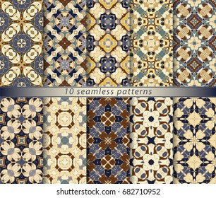 Vector set of ten seamless abstract patterns in ethnic style. Decorative and design elements for textile, book covers, print, gift wrap.