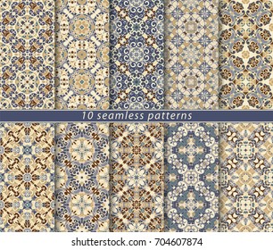 Vector set of ten seamless abstract patterns in ethnic style. Decorative and design elements for textile, book covers, print, gift wrap.