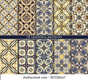 Vector set of ten seamless abstract patterns. Decorative and design elements for textile, book covers, manufacturing, wallpapers, print, gift wrap.