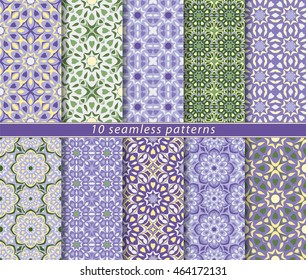 Vector set of ten seamless floral patterns. Decorative and design elements for textile, book covers, manufacturing, wallpapers, print, gift wrap.