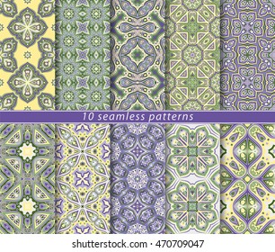 Vector set of ten seamless floral patterns. Decorative and design elements for textile, book covers, manufacturing, wallpapers, print, gift wrap.