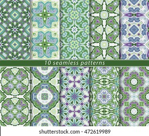 Vector set of ten seamless floral patterns. Decorative and design elements for textile, book covers, manufacturing, wallpapers, print, gift wrap.