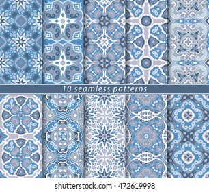 Vector set of ten seamless floral patterns. Decorative and design elements for textile, book covers, manufacturing, wallpapers, print, gift wrap.