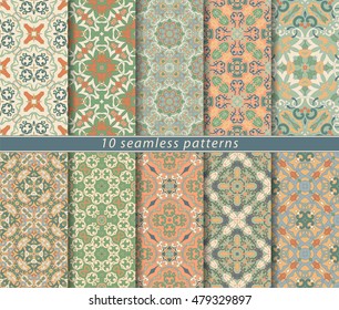 Vector set of ten seamless floral patterns. Decorative and design elements for textile, book covers, manufacturing, wallpapers, print, gift wrap.