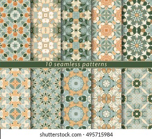 Vector set of ten seamless floral patterns. Decorative and design elements for textile, book covers, manufacturing, wallpapers, print, gift wrap.