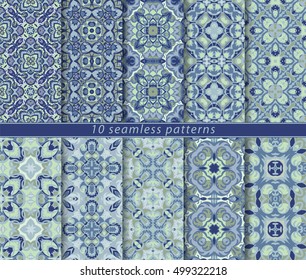 Vector set of ten seamless floral patterns. Decorative and design elements for textile, book covers, manufacturing, wallpapers, print, gift wrap.