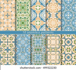 Vector set of ten seamless floral patterns. Decorative and design elements for textile, book covers, manufacturing, wallpapers, print, gift wrap.