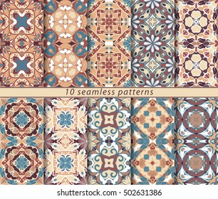 Vector set of ten seamless floral patterns. Decorative and design elements for textile, book covers, manufacturing, wallpapers, print, gift wrap.