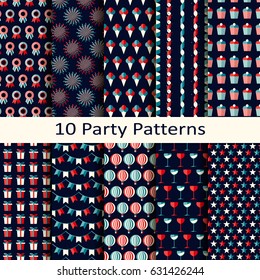 vector set of ten seamless vector party patterns with party elements 