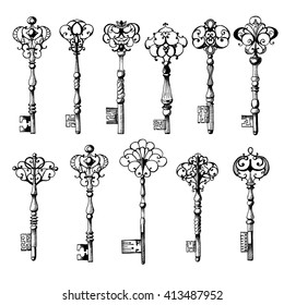 Vector Set of ten vintage keys